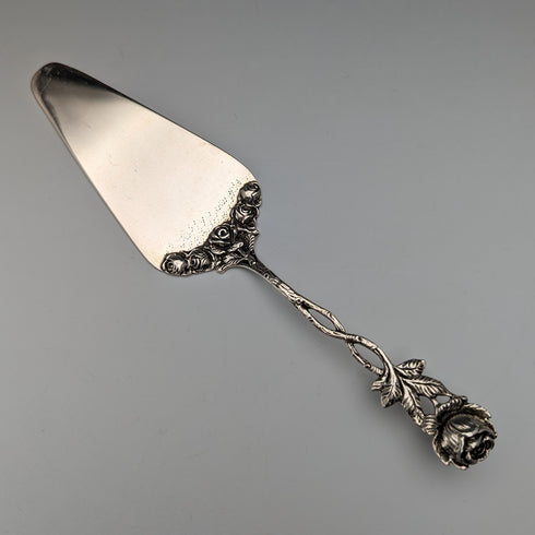 Antique 800 Silver Pastry Server with Rose Sculpture